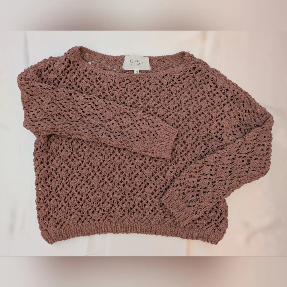 Jessica Simpson Dusty Pink Open-Knit Sweater - Picture 4 of 6